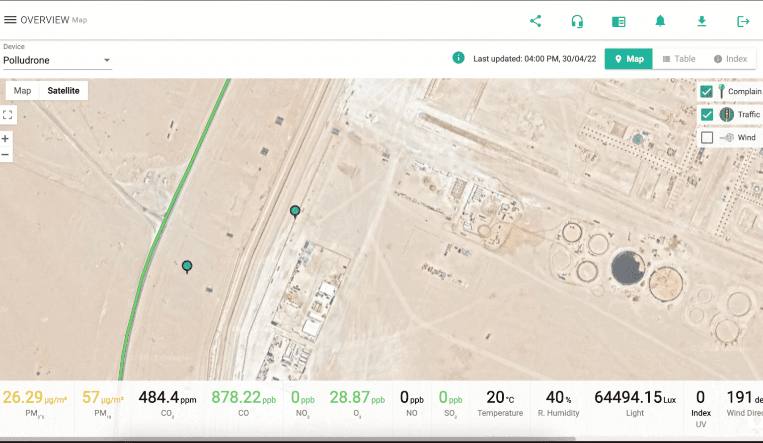Map showing location of Polludrone and Odosense